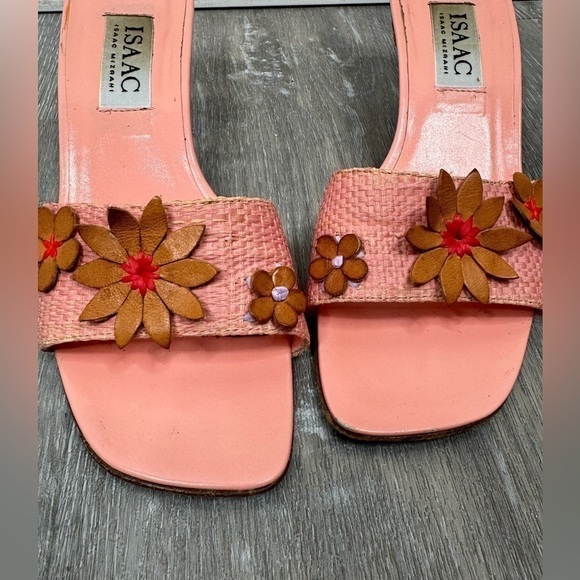Isaac Mizrahi Floral Appliqué Spring Wicker Weave Pink Peach Sandals Size 6 - Picture 2 of 15